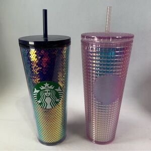Starbucks Set Of 2 Studded Cold Tumblers 24oz, Pink Grid Disco, Purple Sequin